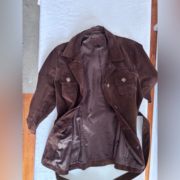 Women’s Vintage Denver Hayes Brown Suede Belted Buttoned Safari Jacket Large - Picture 8 of 12
